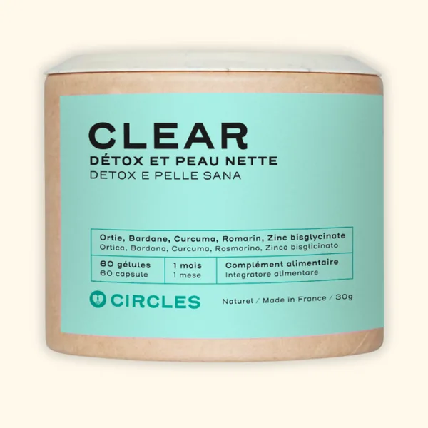 Le pot CLEAR vu de face, étiquette lisible